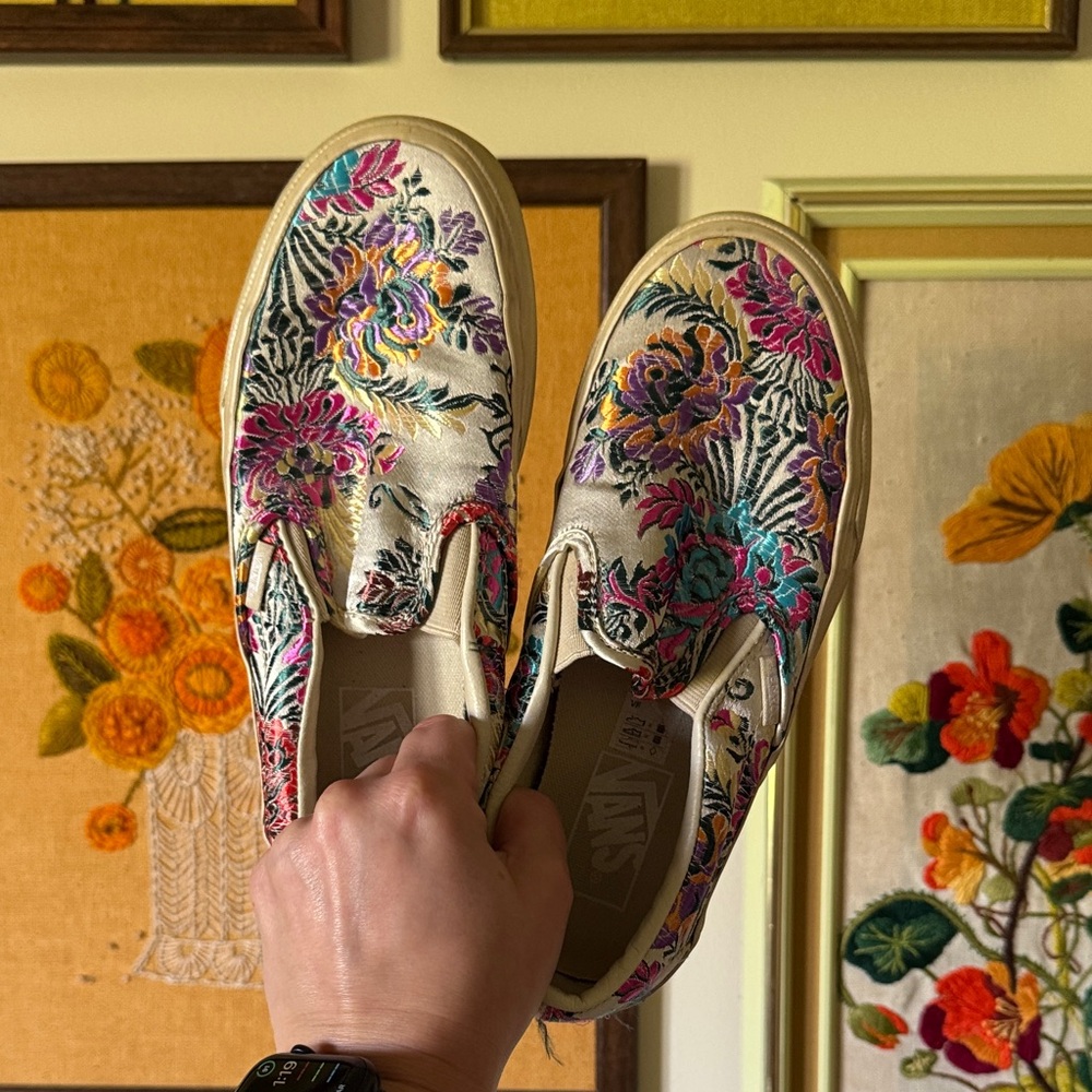 Vans Women's Floral Slip-On Sneakers - Cream and Multicolor